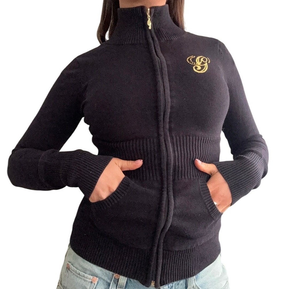 GUESS Women's‎ Black Full Zip Jumper Sweater Mock Neck Long Sleeve XL